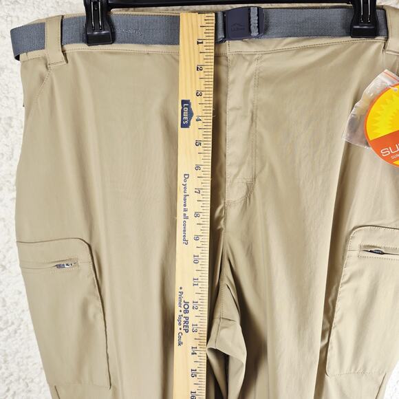 LL Bean Pants Mens Medium Khaki SunSmart UPF 50+ Outdoor Hiking Nylon Belted - Picture 6 of 16
